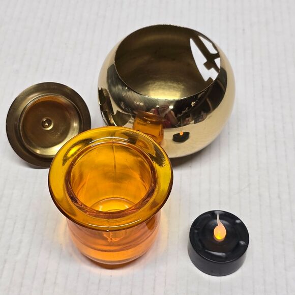 Brass Jack-O-Lantern Pumpkin Votive Lantern Candle Holder Halloween - Picture 4 of 8